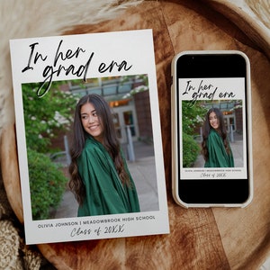 Modello di invito alla laurea Grad Era, annuncio di laurea, invito moderno alla festa di laurea, biglietto di laurea con foto personalizzata modificabile