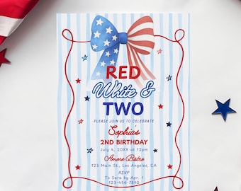 All American 2nd Birthday Party Invitation Template, Red White & Two Birthday Invite, 4th of July Independence Day Second Birthday Invite