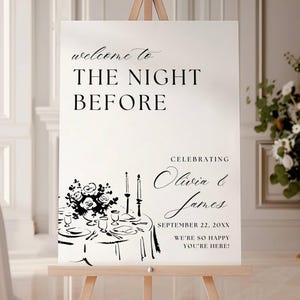 The Night Before Welcome Sign Template, Whimsical Wedding Rehearsal Dinner Welcome Sign, Hand Drawn Rehearsal Wedding Signage Editable
