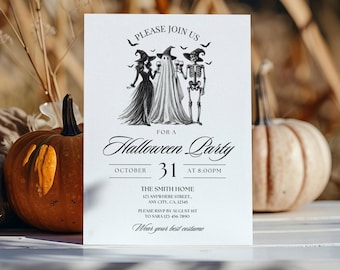 Modern Halloween Party Invitation Template, Adult Halloween Party Invite, Halloween Costume Party Invitation, Cocktail Party Invitation