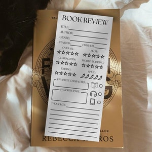 ブックレビューブックマークテンプレート、読書クラブディスカッションゲームブックマーク、読書愛好家へのギフトアイデア、読書グループレビューメモカード編集可能印刷可能