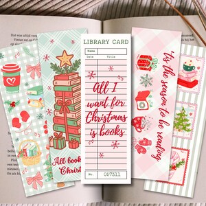 Christmas Holiday Bookmark Bundle, Cozy Winter Book mark Set Printable, Plaid Coquette Book Lover Gift Idea Reading Group Book Club Bookish