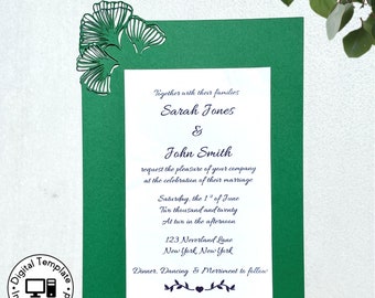 Ginko Wedding Invitation, Ginkgo Flower Greenery invite for Cricut/Silhouette (Vector Svg Dxf Eps Paper) Papercut Laser Cut Template