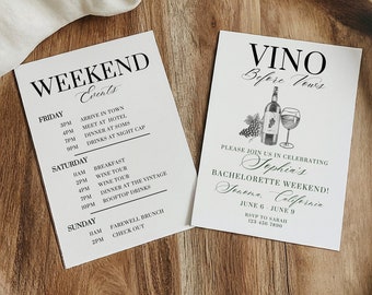 Vino Before Vows Bachelorette Party Invitation & Itinerary Template, Wine Tasting Bach Weekend Invite, Vineyard Winery Bachelorette Editable