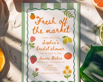 Fresh off the Market Bridal Shower Invitation Template, Farmer's Market Wedding Shower Invite, Hand Drawn Wavy Bridal Brunch Invite Editable