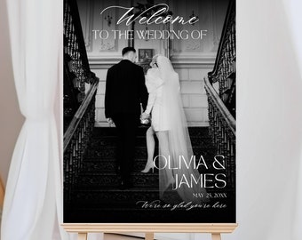 Wedding Welcome Sign Template, Photo Welcome Wedding Sign, Modern Minimalist Welcome Wedding Sign, Wedding Signage Decor Editable Printable