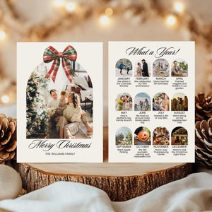 Weihnachtsfotokartenvorlage, Jahresrückblick Urlaubskarte, druckbare Familienfoto Weihnachtskarte, Bogen Bogen Urlaub Newsletter bearbeitbar