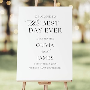 Wedding Welcome Sign Template, Best Day Ever Welcome Wedding Sign, Modern Minimalist Welcome Wedding Sign, Wedding Signage Decor Editable