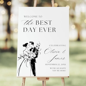 Wedding Welcome Sign Template, Best Day Ever Welcome Wedding Sign, Modern Minimalist Welcome Wedding Sign, Wedding Signage Decor Editable