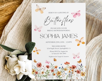 Lifetime of Butterflies Bridal Shower Invitation Template Butterfly Bridal Shower Invite Butterfly Wildflower Wedding Shower Decor Printable