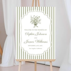 Sage Green Wedding Welcome Sign Template, Elegant Floral Garden Party Welcome Wedding Sign, Vintage Wedding Welcome Signage Decor Editable