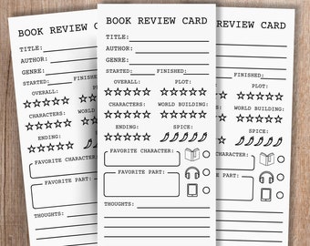 Book Review Bookmark Template, Book Club Discussion Game Bookmark, Book Lover Gift Idea, Reading Group Review Note card Editable Printable