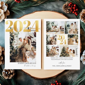 Biglietto di Natale con panoramica dell'anno, modello di collage fotografico "Che anno" 2024, biglietto fotografico di Natale per la famiglia stampabile, newsletter delle vacanze modificabile