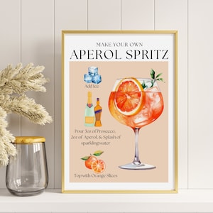 Znak baru Aperol Spritz, wydruk koktajlu Aperol Spritz, szablon znaku menu baru z drinkami, plakat koktajlowy, przepis na wystrój retro wózka barowego