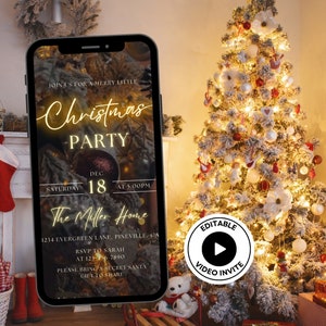 Editable Christmas Party Invitation, Digital Holiday Dinner Party Invite, Christmas Video Invitation, Electronic Office Party evite Template