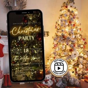 Christmas Party Invitation, Digital Holiday Dinner Party Invite, Christmas Video Invitation, Electronic Office Party evite Template Editable