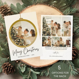 Tarjeta de Navidad ornamentada, plantilla de tarjeta navideña con foto minimalista moderna, tarjeta de Navidad imprimible, tarjeta de Navidad con imagen personalizada editable