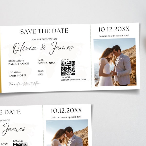 Boarding Pass Save the Date Wedding Invitation Template, Destination Wedding Invite, Travel Theme Wedding Airplane Ticket Passport Editable