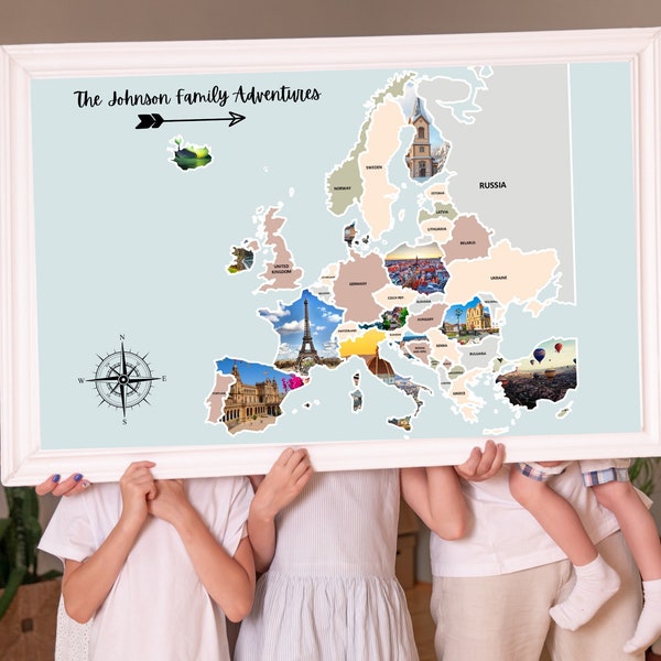 Europe Photo Map, Digital EU Picture Adventure Map, Unique European Travel Collage Template, Birthday Gifts for Him, Anniversary Gift