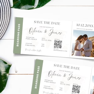 Boarding Pass Save the Date Wedding Invitation Template, Destination Wedding Invite, Tropical Travel Wedding Airplane Ticket Printable