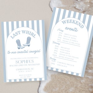 Coastal Cowgirl Bachelorette Party Invitation & Itinerary Template, Last Toast on the Coast Bach Weekend Invite, Beach Bachelorette Editable