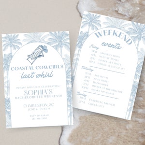 Coastal Cowgirl Bachelorette Party Invitation & Itinerary Template, Last Toast on the Coast Bach Weekend Invite, Beach Bachelorette Editable