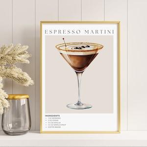 Znak Espresso Martini Bar, wydruk koktajlu Espresso Martini, szablon menu Signature Drink Bar, plakat koktajlowy, dekoracja artystyczna Retro Bar Cart