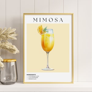 Znak Mimosa Bar, Nowoczesny nadruk koktajlowy Mimosa, Znak Mimosa, Szablon menu baru na brunch, Plakat Mimosa, Bar z bąbelkami, Dekoracja wózka barowego w stylu retro