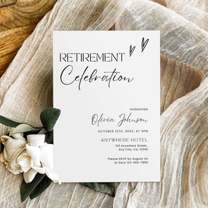 Modello di invito per una festa di pensionamento, Ciao annuncio di pensionamento Invito alla celebrazione del pensionamento minimalista moderno Carta di pensionamento modificabile