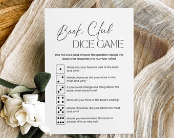 Book Club Dice Game, Reading Group Discussion Cards, Book Club Activity & Ice Breaker Game, Ladies Night Book Party Game Editable Printable