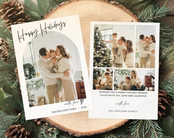 Boho Christmas Card, Modern Minimalist Photo Holiday Card Template, Printable Christmas Card Custom Picture Christmas Card Editable Template