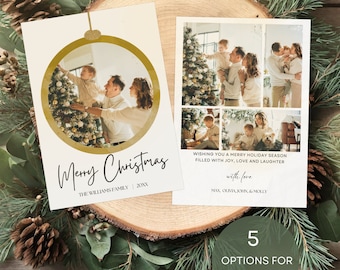 Ornament Christmas Card, Modern Minimalist Photo Holiday Card Template, Printable Christmas Card Custom Picture Christmas Card Editable