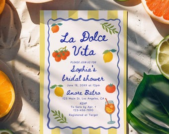 La Dolce Vita Bridal Shower Invitation Template, Italian Theme Wedding Shower Invite, Ciao Miss Hand Drawn Bridal Brunch Invite Editable