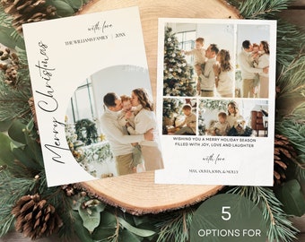Boho Christmas Card, Modern Minimalist Photo Holiday Card Template, Printable Christmas Card Custom Picture Christmas Card Editable Template
