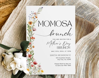 Mother's Day Brunch Invitation Template, Mothers Day Invite Set, Moms Breakfast Brunch Invite, Boho Wildflower Mother's Day Invite Editable