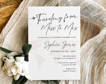 Bridal Shower Invitation Template, Traveling from Miss to Mrs Bridal Shower Invite Travel Theme Wedding Shower Modern Shower Decor Printable