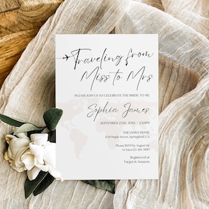 Bridal Shower Invitation Template, Traveling from Miss to Mrs Bridal Shower Invite Travel Theme Wedding Shower Modern Shower Decor Printable