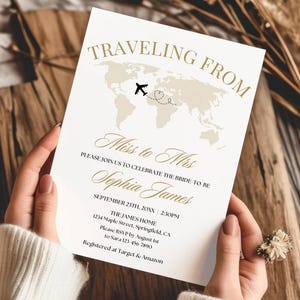 Traveling from Miss to Mrs Bridal Shower Invitation Template, Travel Theme Bridal Shower Invite Adventure Map Wedding Shower Decor Printable