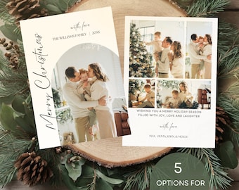 Boho Christmas Card, Modern Minimalist Photo Holiday Card Template, Printable Christmas Card Custom Picture Christmas Card Editable Template