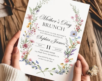 Mother's Day Brunch Invitation Template, Mothers Day Party Invite, Moms and Mimosas Invite, Floral Mother's Day Breakfast Invite Editable