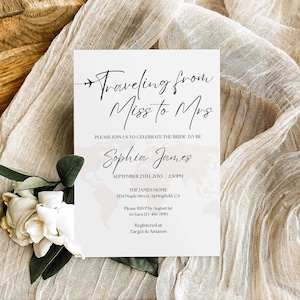 Bridal Shower Invitation Template, Traveling from Miss to Mrs Bridal Shower Invite Travel Theme Wedding Shower Modern Shower Decor Printable