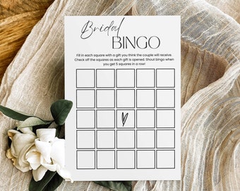 Minimalist Bridal Bingo Template, Modern Bridal Shower Bingo, Wedding Shower Gift Bingo Card Game, Couples Shower Game Editable Printable