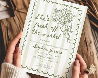 Fresh off the Market Bridal Shower Invitation Template, Farmer's Market Wedding Shower Invite, Spring Flower Bridal Brunch Invite Editable