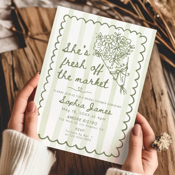 Fresh off the Market Bridal Shower Invitation Template, Farmer's Market Wedding Shower Invite, Spring Flower Bridal Brunch Invite Editable