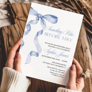 Something Blue Before I Do Bridal Shower Invitation Template, Blue Bow Bridal Shower Invite, Coquette Bow Bridal Brunch Invite Editable