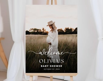 Photo Baby Shower Welcome Sign Template, Modern Minimalist Baby Shower Welcome Sign Baby Shower Welcome Sign with Picture Editable Printable