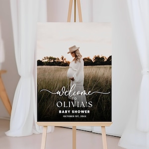 Foto Baby Shower Willkommensschild Vorlage, modernes minimalistisches Baby Shower Willkommensschild Baby Shower Willkommensschild mit Bild bearbeitbar druckbar