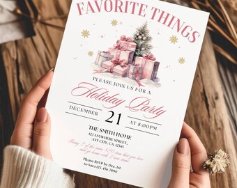 Favoriete dingen sjabloon uitnodiging vakantiefeestje, kerstcadeau uitwisseling uitnodigen, roze moderne meisjesnacht kerstfeest uitnodiging afdrukbaar