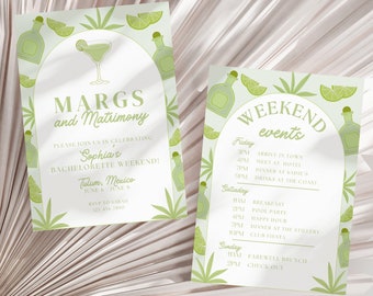 Margs and Matrimony Bachelorette Party Invitation & Itinerary Template, Margaritas and Matrimony Bach Weekend Invite, Beach Bachelorette