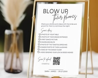 Blow up Their Phones Sign, Wedding Photo Hunt Game, I Spy Wedding Scavenger Hunt, Minimalist Picture Game, Take action sign QR template